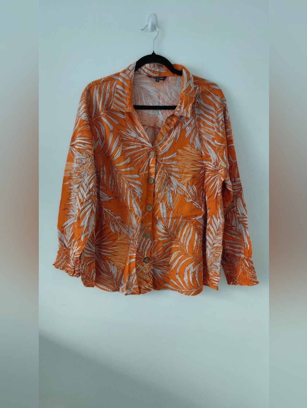 Unique Spectrum Orange Tropical Print Button-Down Shirt